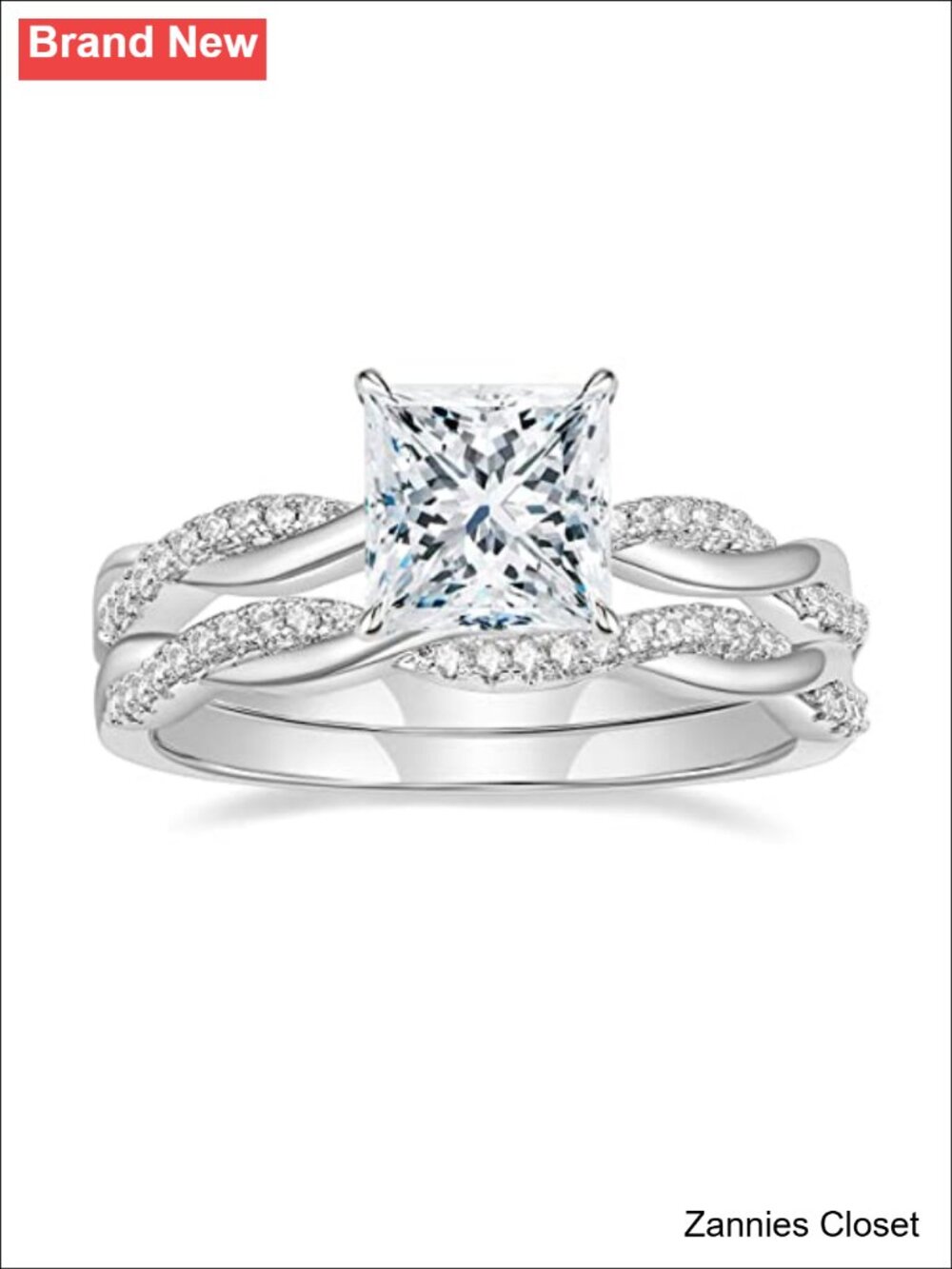 💍 Princess Cut Cubic Zirconia Gold Plated Bridal Ring Set Size 8
